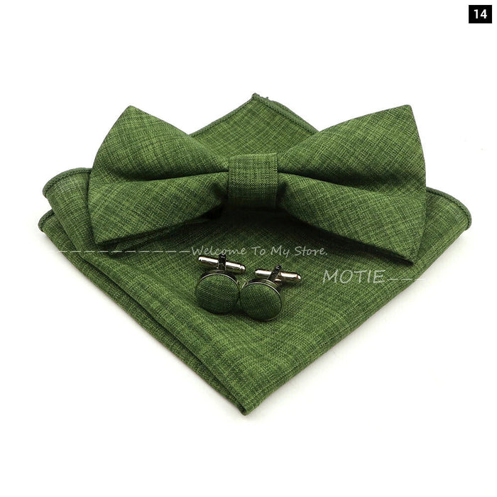 Classic Bowtie Set With Handkerchief Cufflink And Brooch