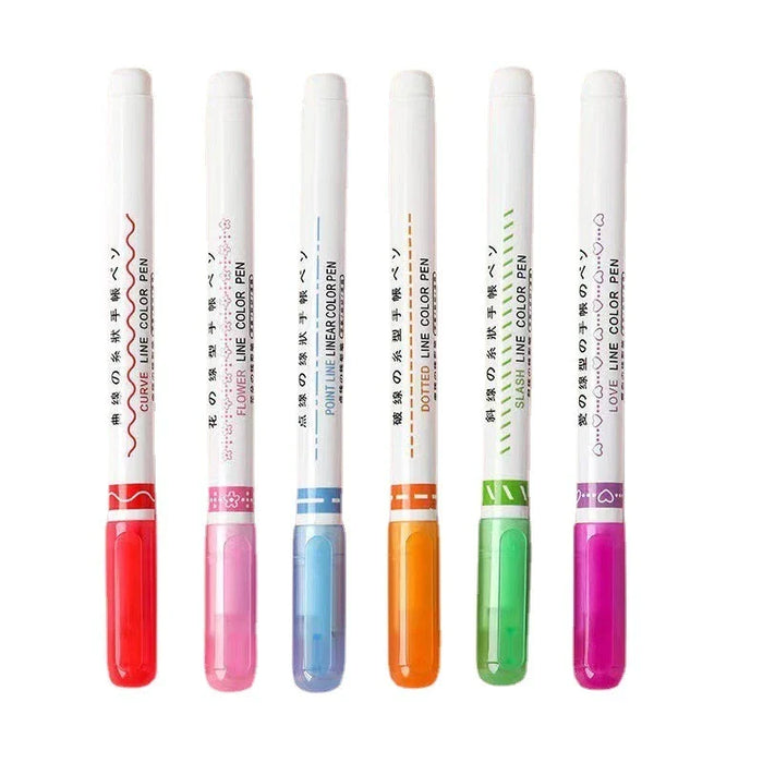 6 Colour Double Line Outline Marker Pen Quick Dry