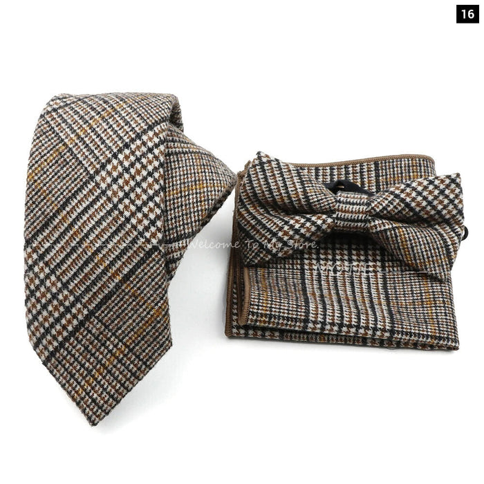 Mens Plaid Wool Tie Set For Business Weddings And Gifts