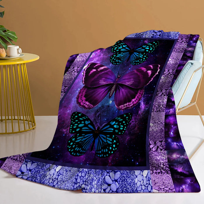 Purple And Blue Butterfly Throw Blanket For Kids And Adults