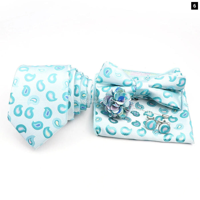 Graceful Floral Tie Set Purple Blue Pocket Square