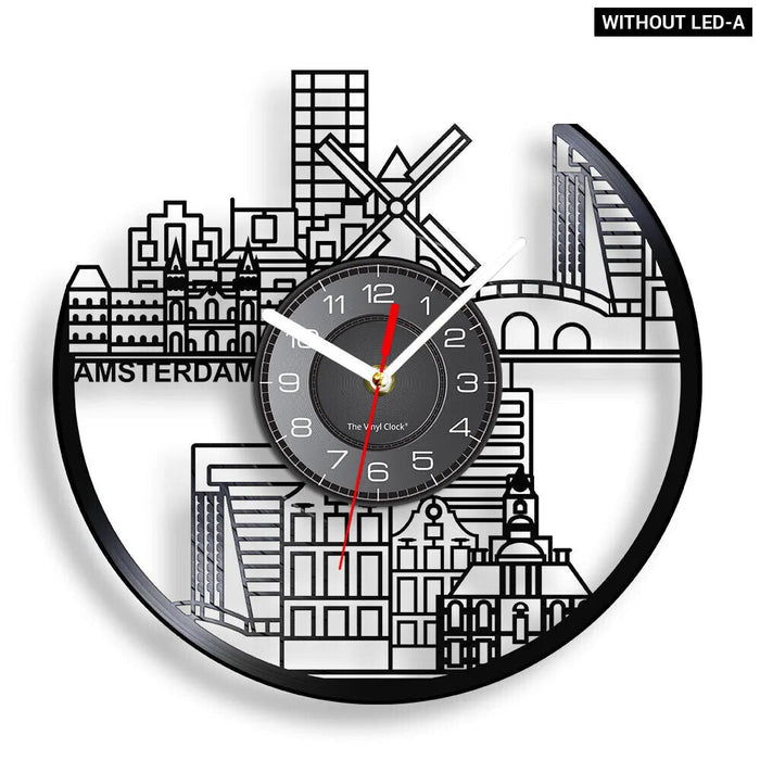 Amsterdam Skyline Vinyl Record Wall Clock