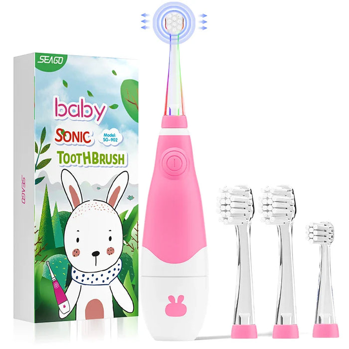 Led Kids Electric Toothbrush Waterproof Sonic Brush Replaceable Heads