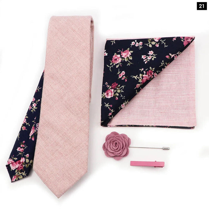 Floral Plaid Cotton Tie Set For Parties And Daily Wear