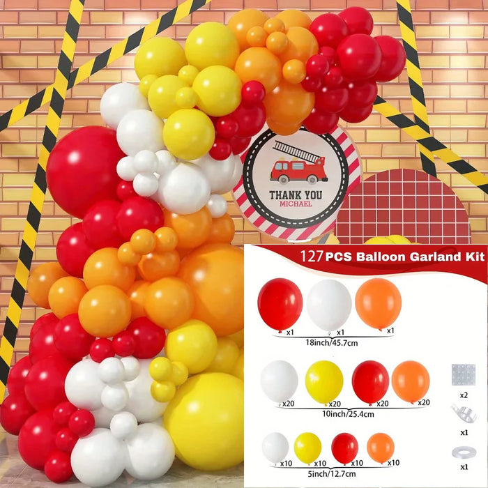 127Pcs Firefighter Birthday Theme Balloon Arch Set Suitable For Birthday Single Party Indoor And Outdoor Event Decoration