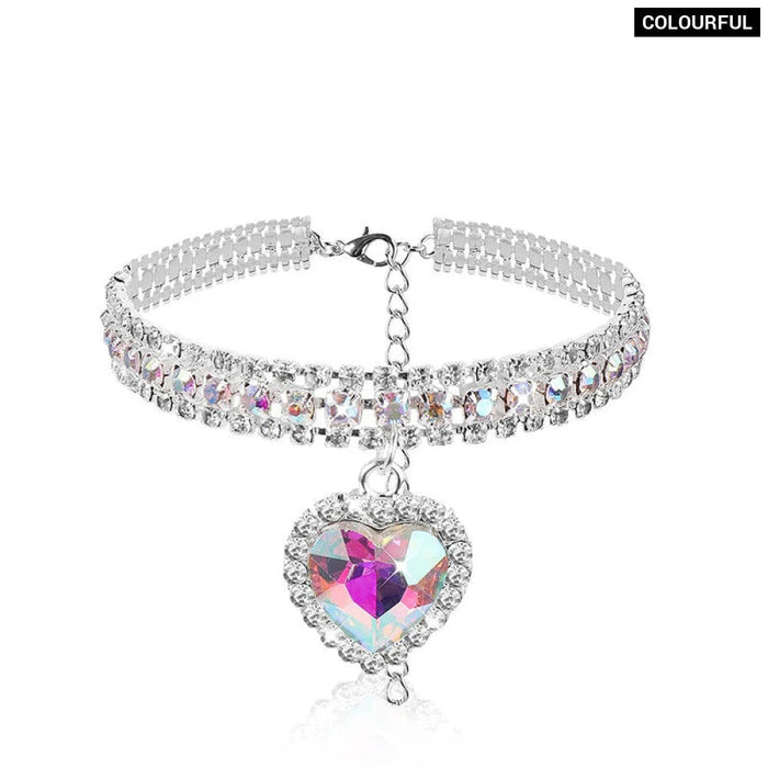 Diamond Dog Collar Shiny Crystal Rhinestone Necklace With Heart Pendant