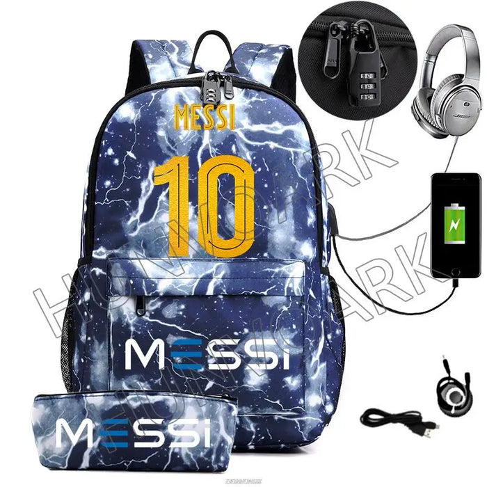 Unisex Messi Casual Computer 15.6 Inch Laptop Light Anti Theft School Bag 2Pcs