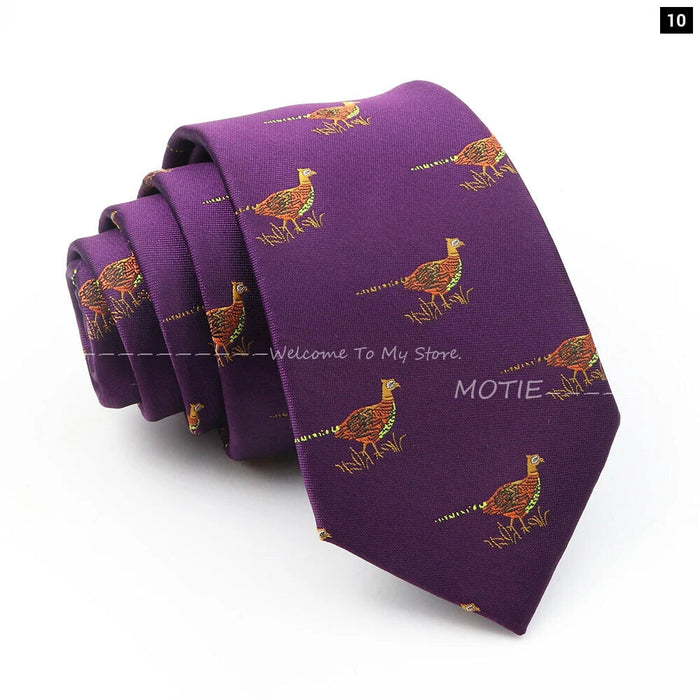 Premium Animal Neckties For Men Black Duck And Chicken Design