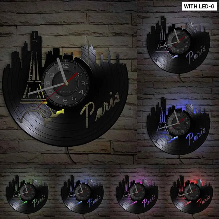 Paris Skyline Vinyl Record Wall Clock