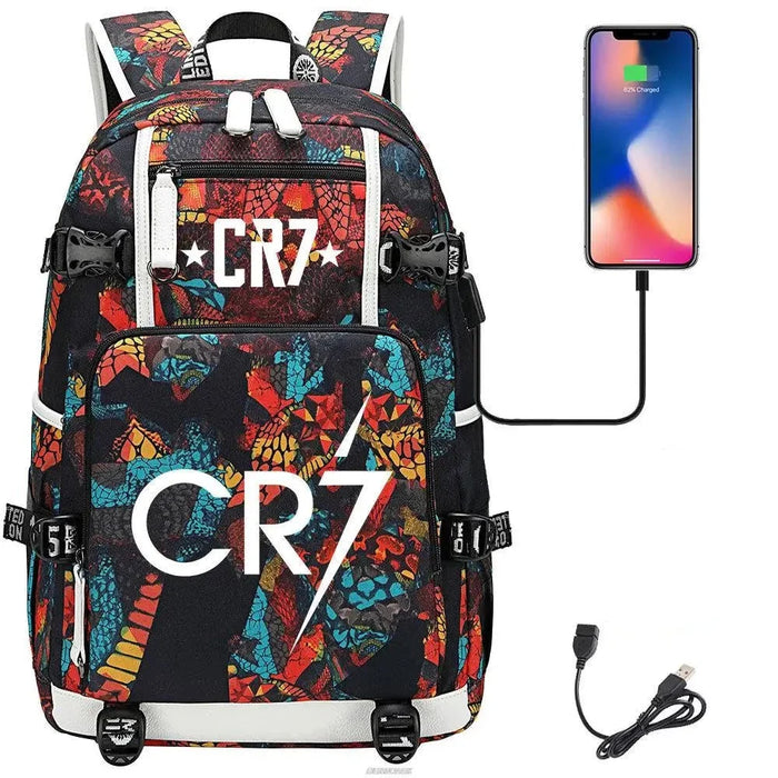 Unisex Cr7 School Bag For Kids Usb Charging Orthopedic Black