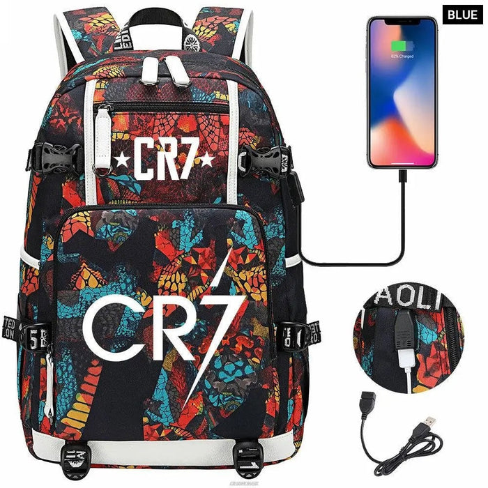 Unisex Cr7 School Bag For Kids Usb Charging Orthopedic Black