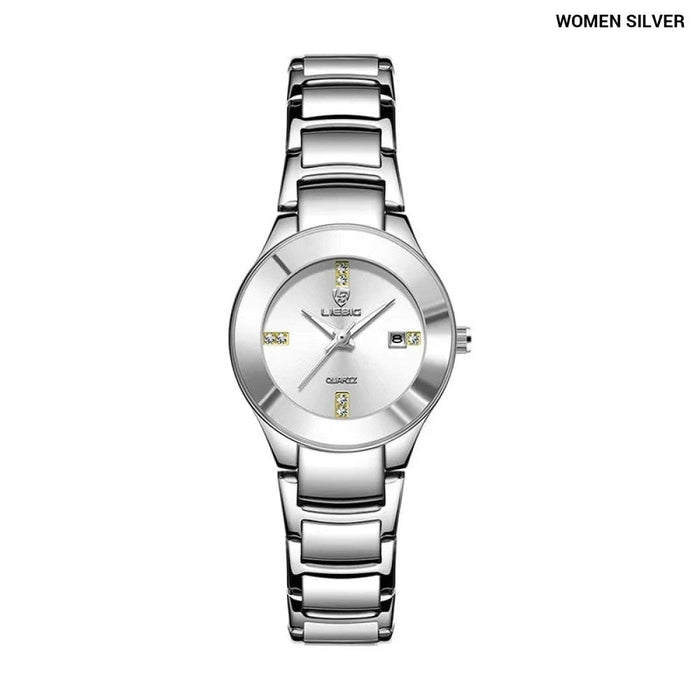 Golden Stainless Steel Quartz Watch Women Men Waterproof Date Wristwatches For Ladies Female Clock