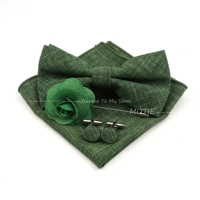 Classic Bowtie Set With Handkerchief Cufflink And Brooch