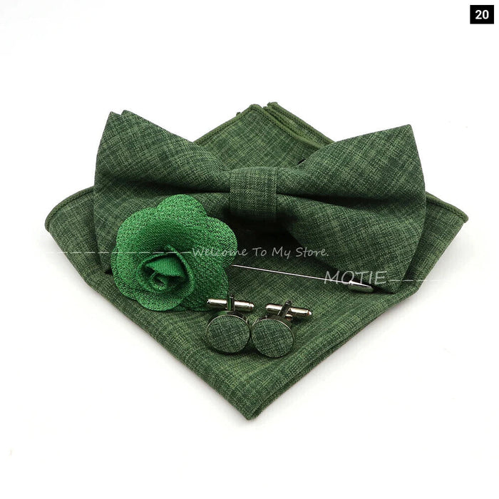 Classic Bowtie Set With Handkerchief Cufflink And Brooch