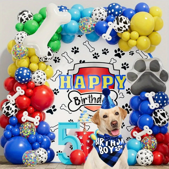 135Pcs Pet Dog Paw Balloon Set With Bone Paw Printed Foil Balloons For Pet Dog Patrol Theme Birthday Party Decoration