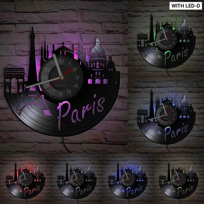 Paris Skyline Vinyl Record Wall Clock