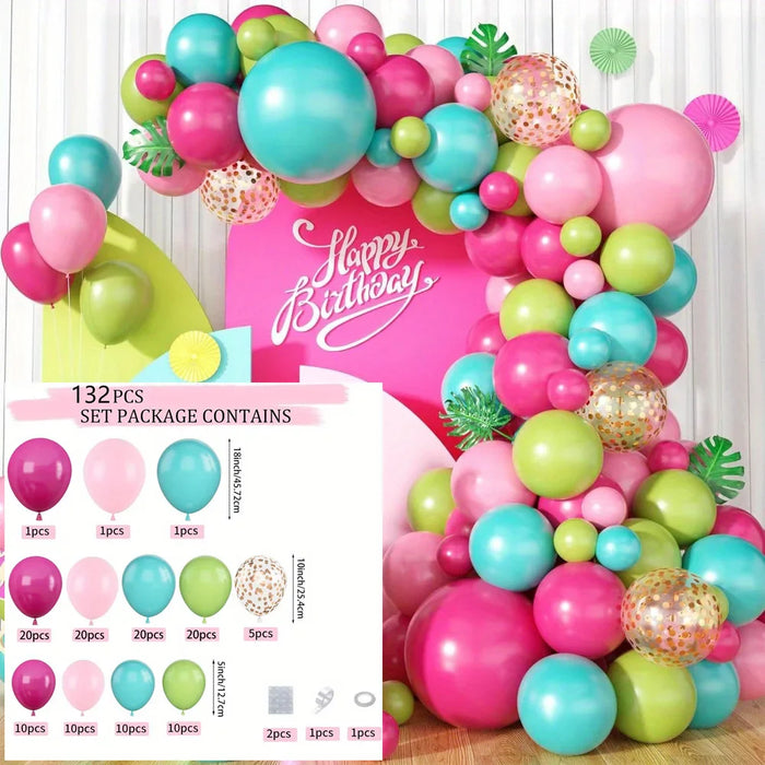 132Pcs Hawaiian Themed Balloon Set Suitable For Pool Barbecue Parties Birthday Anniversaries Adult Party Decorations