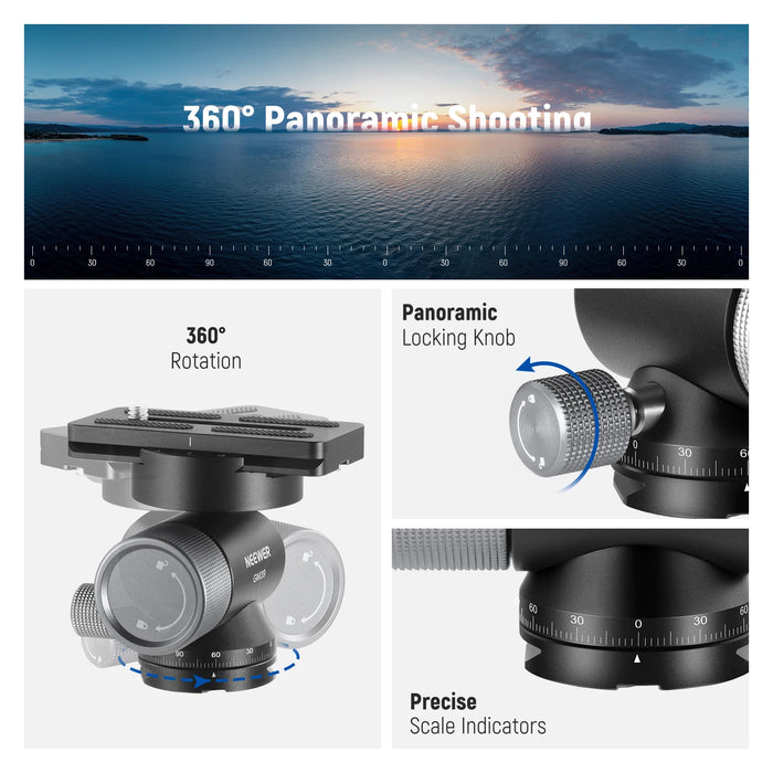 360° Pan & 90° Tilt Gimbal Head For Monopods & Tripods Low Profile Metal Ball Head For Long Telephoto Lenses