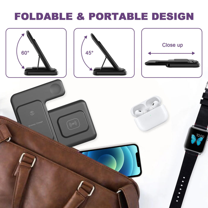 3 In 1 Wireless Fast Foldable Charging Dock Station For Iphone 14 13 12 11 Max Apple Watch 8 7 6 Airpods Pro