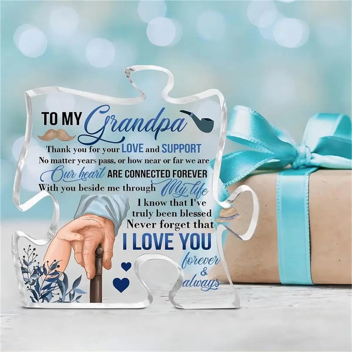 Grandpa Puzzle Acrylic Plaque Clear Table Decor For Fathers Day Or Birthday