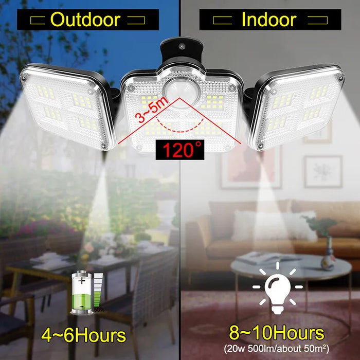 20W Solar Light 122 333Led Ip65 Waterproof Outdoor Solar Lamp With Adjustable Head And 3 Modes