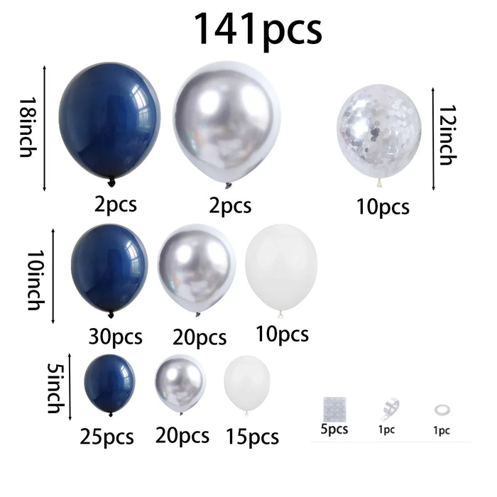 Balloon Garland Arch Kit Royal Blue Metallic Silver White Balloons For Birthday Wedding Graduation Party Decoration