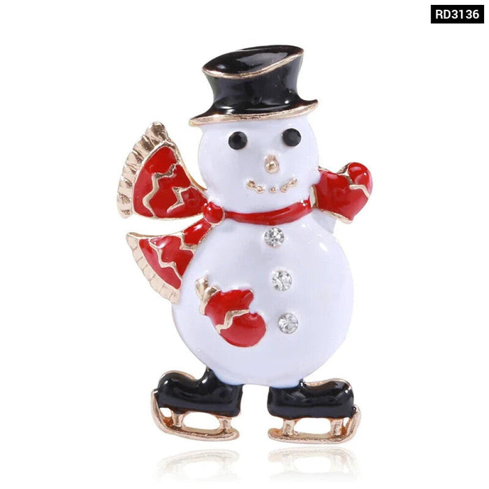 Women Brooch Festival Style Lapel Pins Enamel Animals Snowman Badge