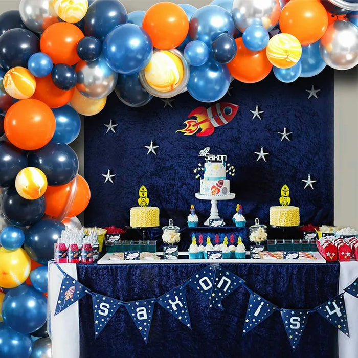 106Pcs Space-Themed Birthday Party Set Astronaut Anomalous Balloon Night Blue Silver Orange Birthday Balloon Decoration