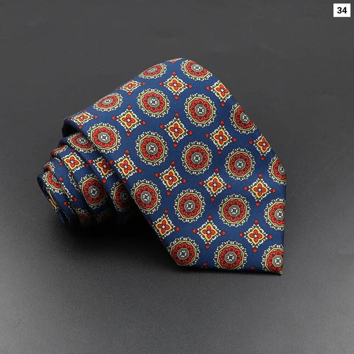 Silk Tie For Men 7.5Cm Soft Novelty Necktie In Blue Green And Orange Dot And Floral Design For Weddings And Business Gift Idea