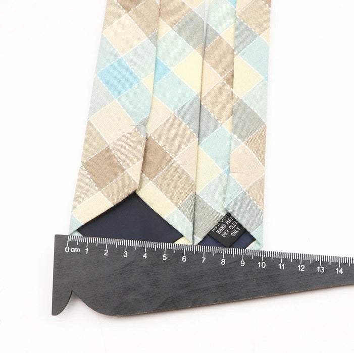 Classic Plaid Striped Cotton Necktie Blue Pink For Business And Weddings