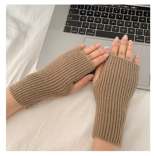 Womens Winter Half Finger Gloves Soft Wool Knit Arm Warmers