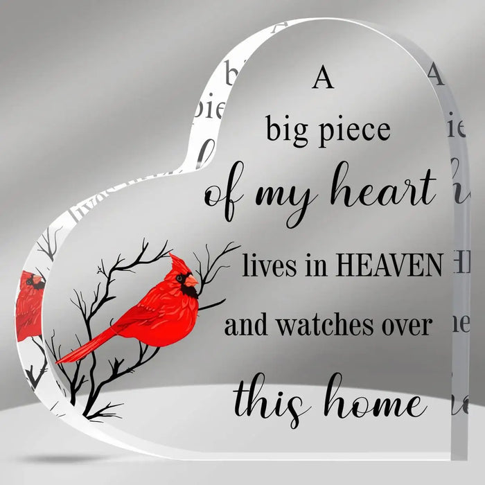 Red Cardinal Memorial Sympathy Table Centerpiece With Acrylic Heart Ornament