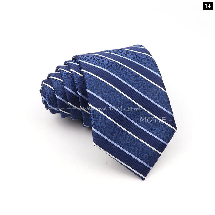 Deep Blue Striped Polyester Neckties For Business Weddings And Daily Wear