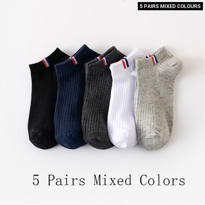 5 Pairs Of Thin Summer Blending Boat Socks Plain Colour Mens Casual Socks Breathable Sweat Absorbing Calibration Socks