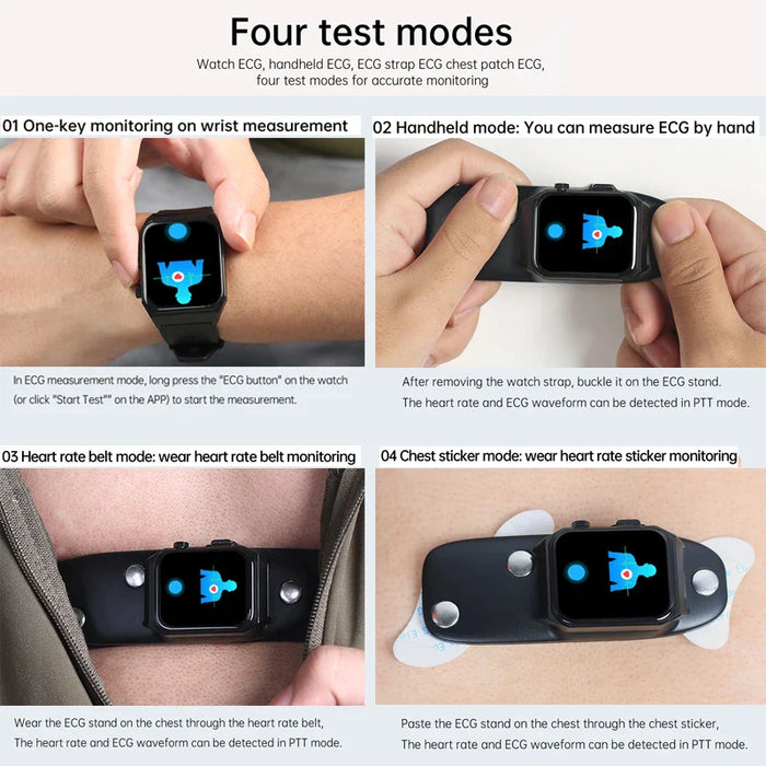 Mens 1.9Inch Heart Rateblood Glucose Pressure Oxygen Body Temperature Monitor Smartwatch