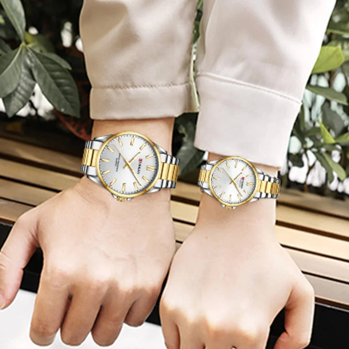 Fashion Brand Couple Watches For Lovers Classic Quartz Stainless Steel Bracelet Wristwatches With Luminous Hands