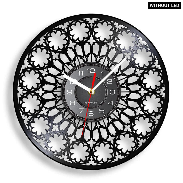 Retro Vinyl Record Wall Clock With Floral Design