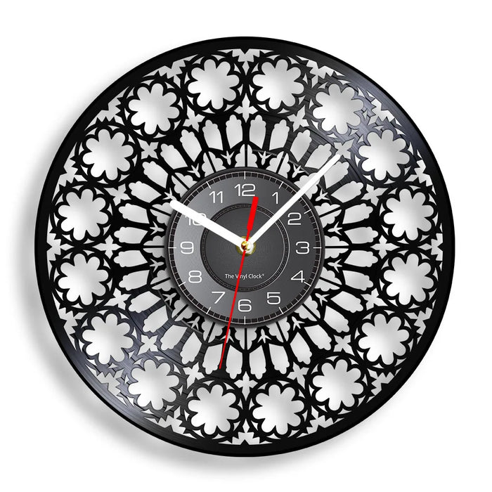 Retro Vinyl Record Wall Clock With Floral Design