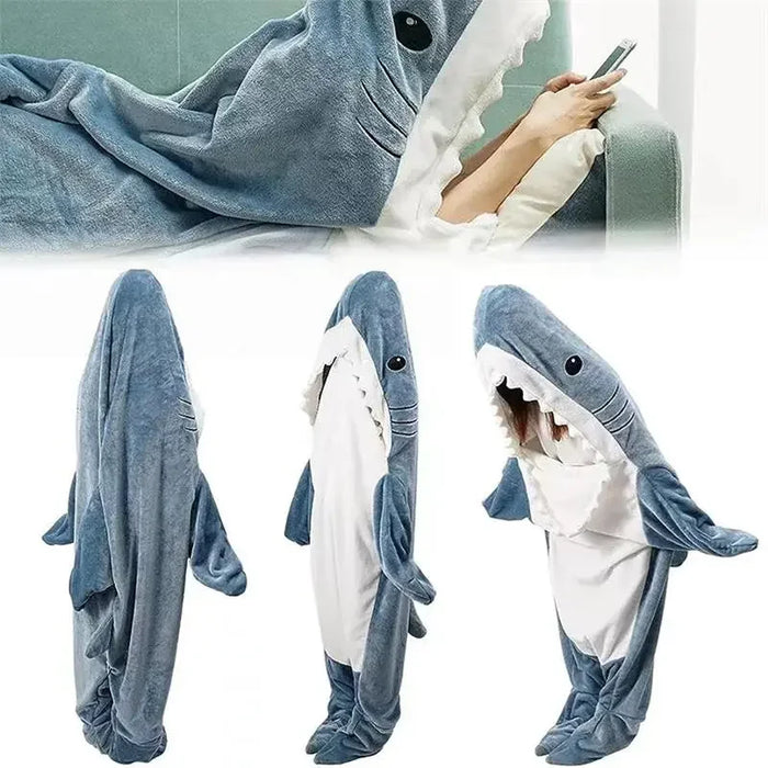 Adult Shark Blanket Winter Wearable Hooded Onesie For Slumber Party