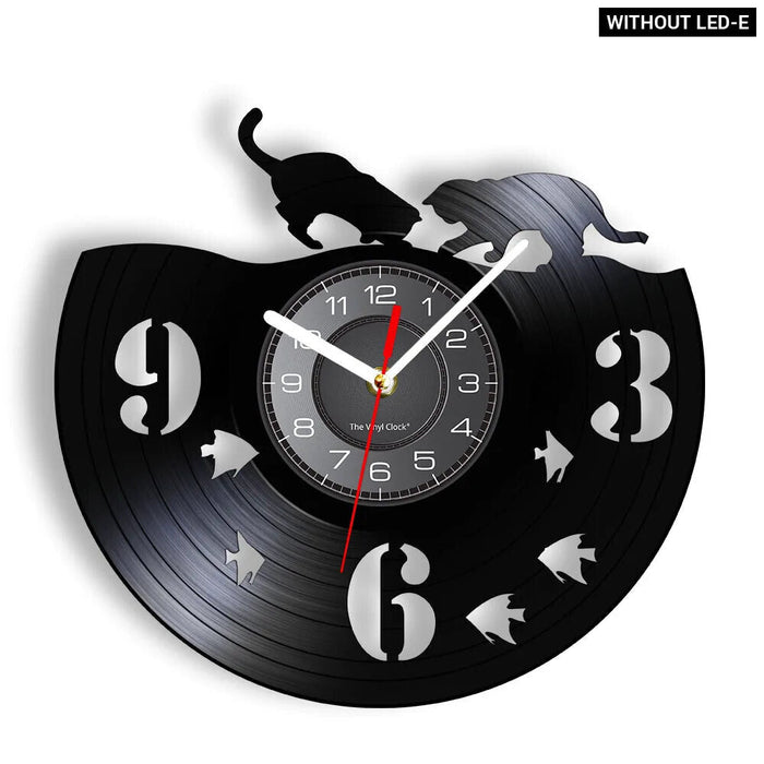 Cat Fishing Vinyl Record Wall Clock