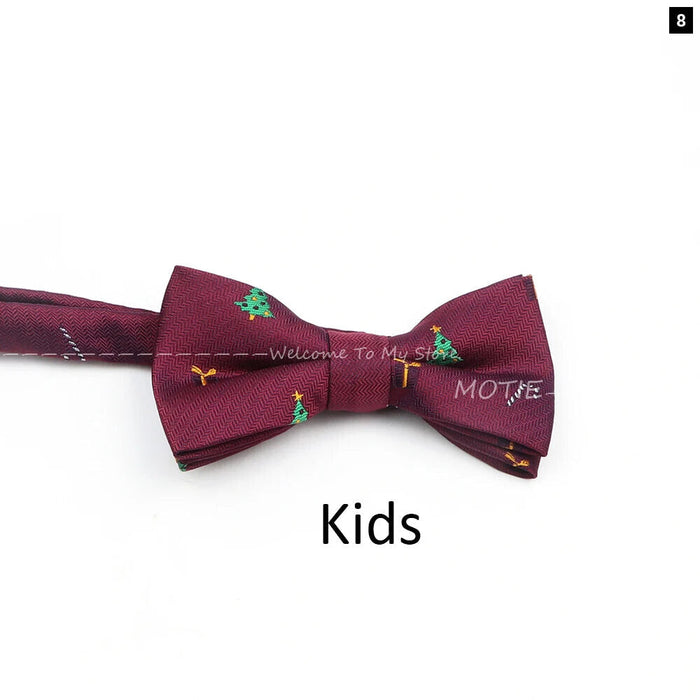 Christmas Bowtie Set Red Snowflake Pattern Parent-Child Matching Polyester Festive Accessory