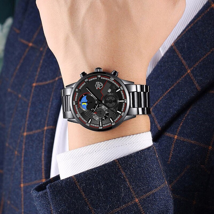 2pcs Set Fashion Sports Men Watches for Men Business Stainless Steel Quartz Wristwatch Luxury Casual Bracelet Wrist Watch