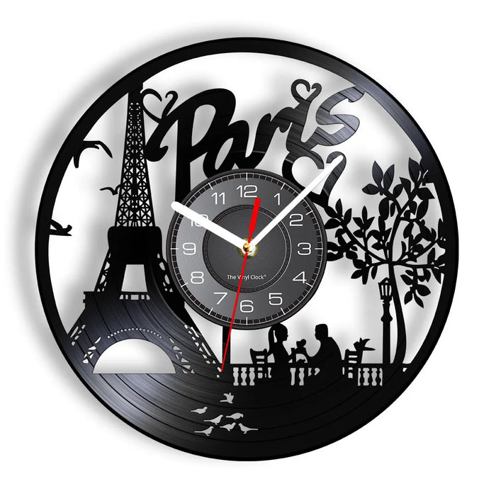 Paris Skyline Vinyl Record Wall Clock