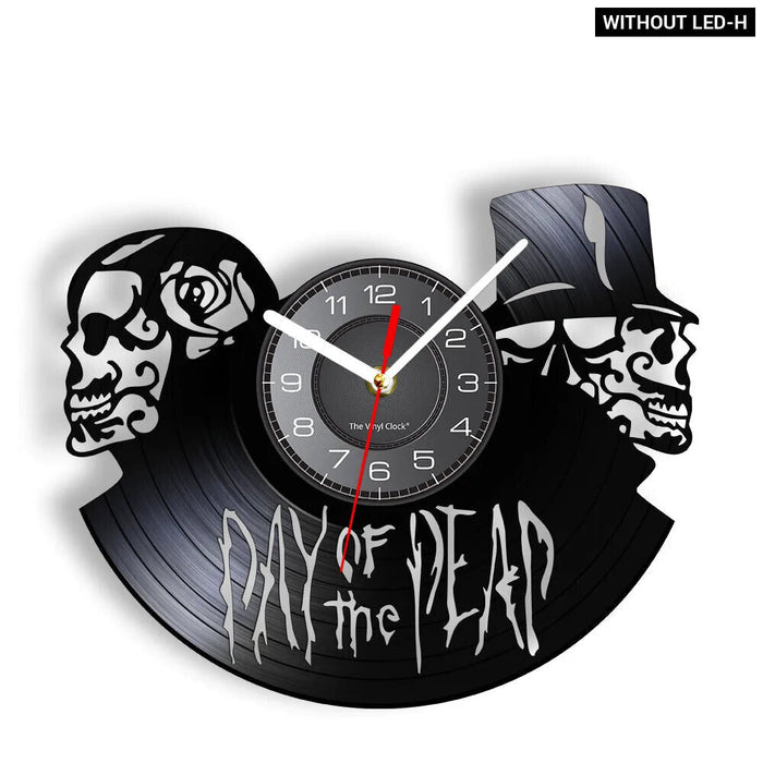 Vinyl Record Wall Clock With Skulls