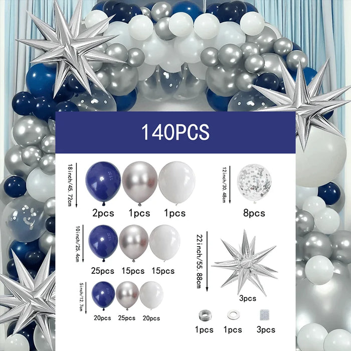 140Pcs Navy Blue Silver And White Balloon Wreath Arch Kit For Birthday Decorations Anniversaries Graduations Home Decor