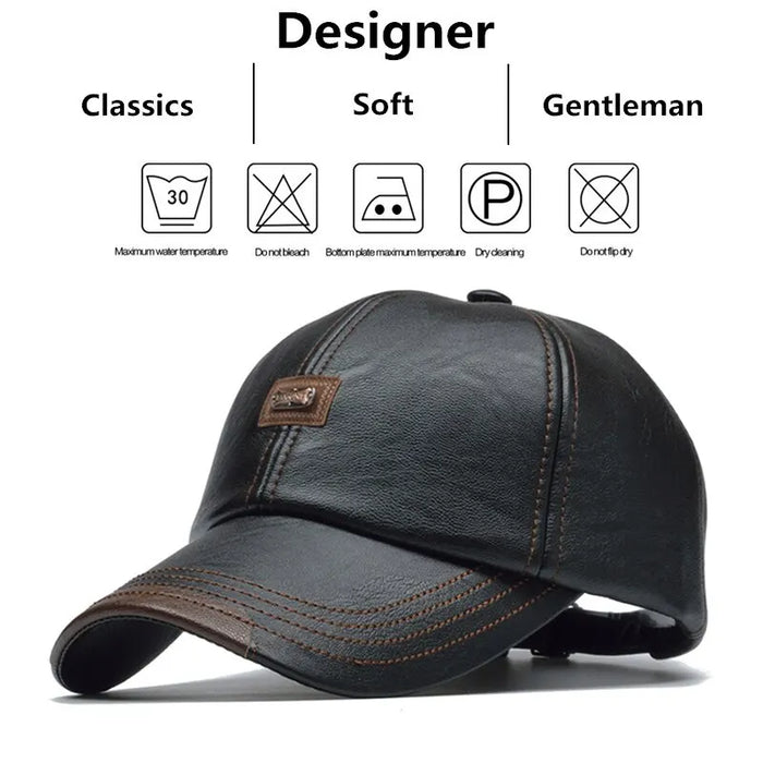 Adjustable Pu Leather Baseball Cap / Hat For Outdoor Wear