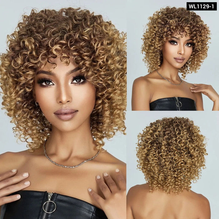 Short Brown Blonde Curly Synthetic Wig