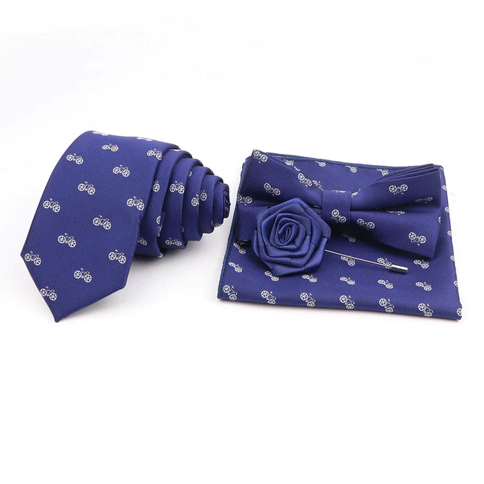 Cartoon Insect Tie Set Blue Bowtie Handkerchief Necktie For Men Business Party Casual Wear Gift