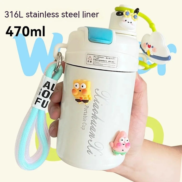 470Ml Stainless Steel Thermos Bottle With Lid And Straw