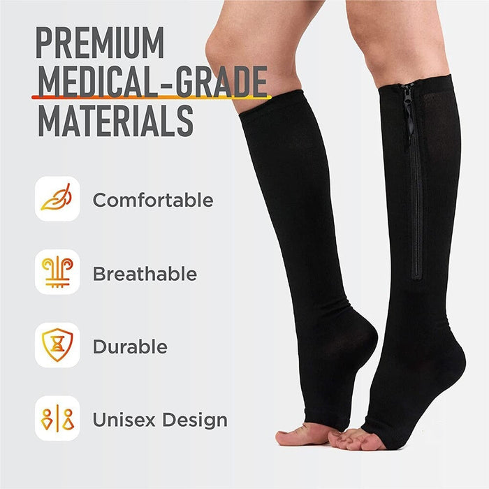 2Pcs/Pair Zipper Compression Skin Protection Open Toe Socks for Men Women